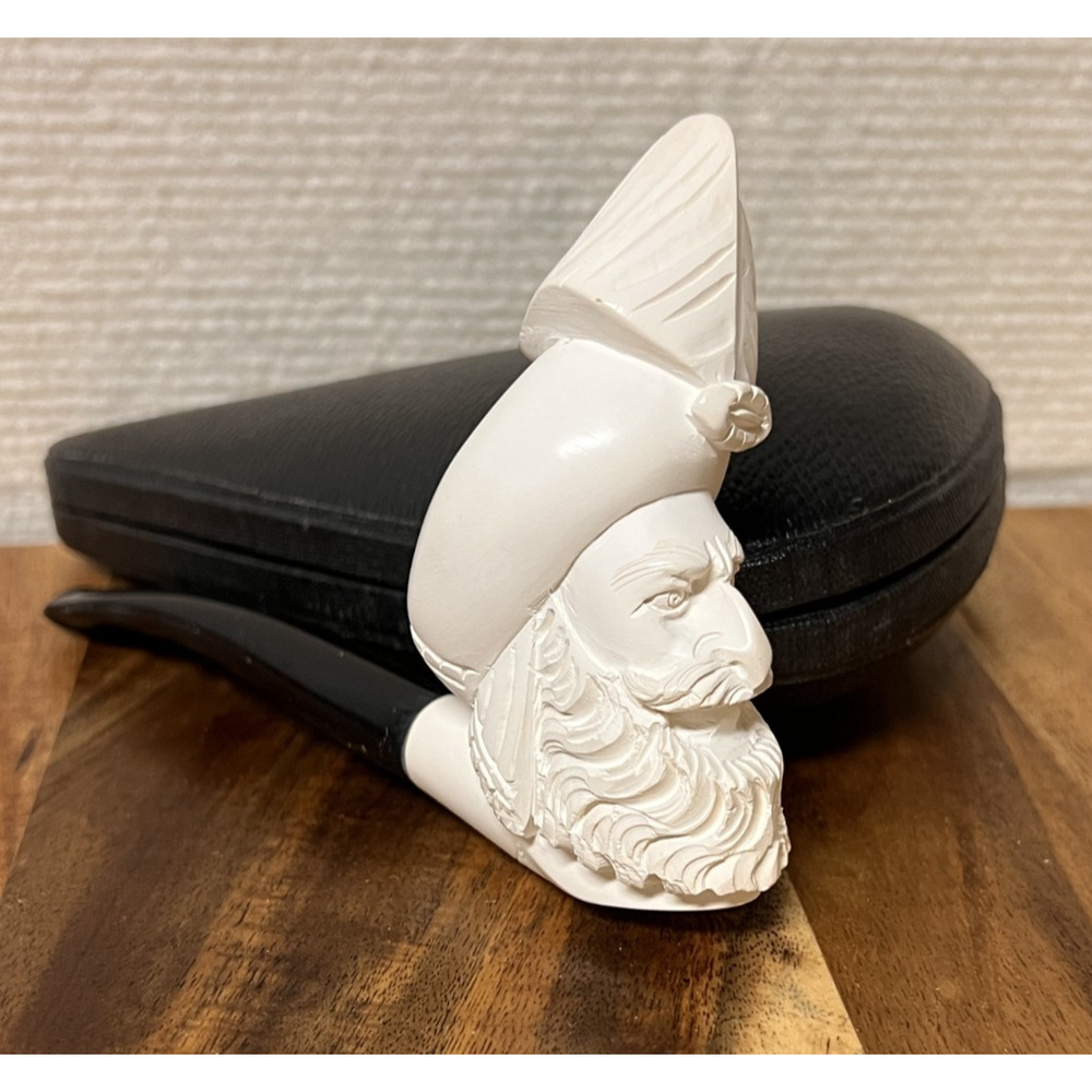 Vintage Meerschaum Turkish Pipe Carved Sultan With Fitted Case Unused - Picture 3 of 8